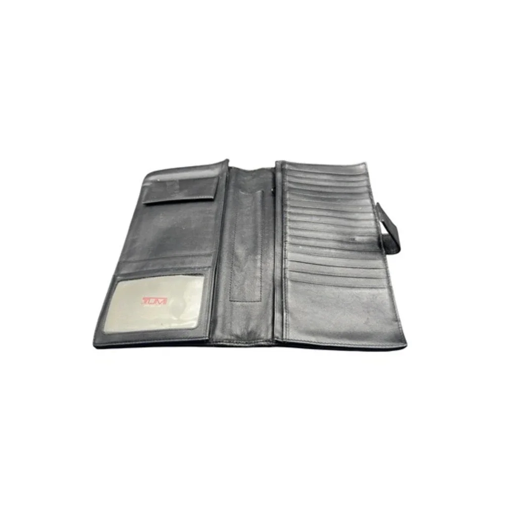 Tumi Black Leather Travel Wallet Organizer Card Holder Passport Clutch KC‎